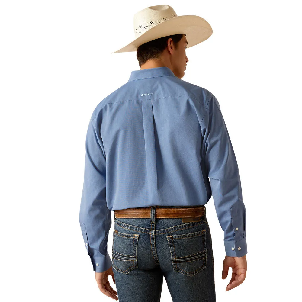 10048866 Ariat Men's Wrinkle Free Solid Pinpoint Long Sleeve Oxford Shirt - Mazarine Blue