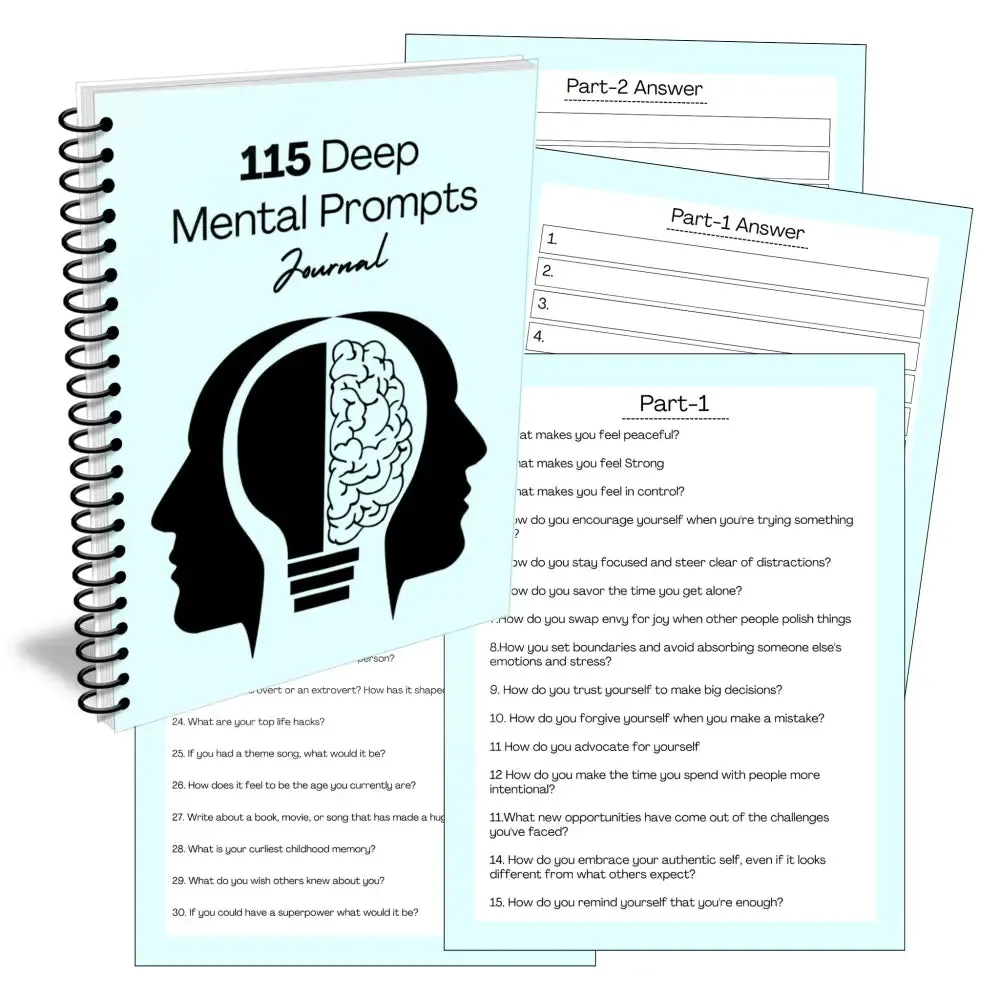 115 Deep Mental Prompts - Printable Canva PLR Journal