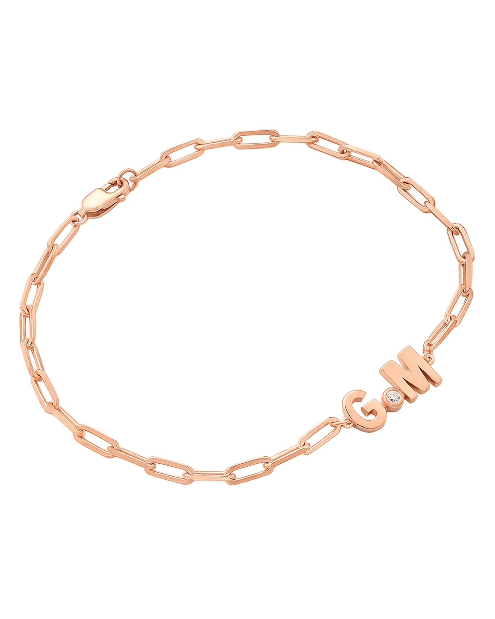 2 Initials Diamond Bracelet - 14K Rose Gold