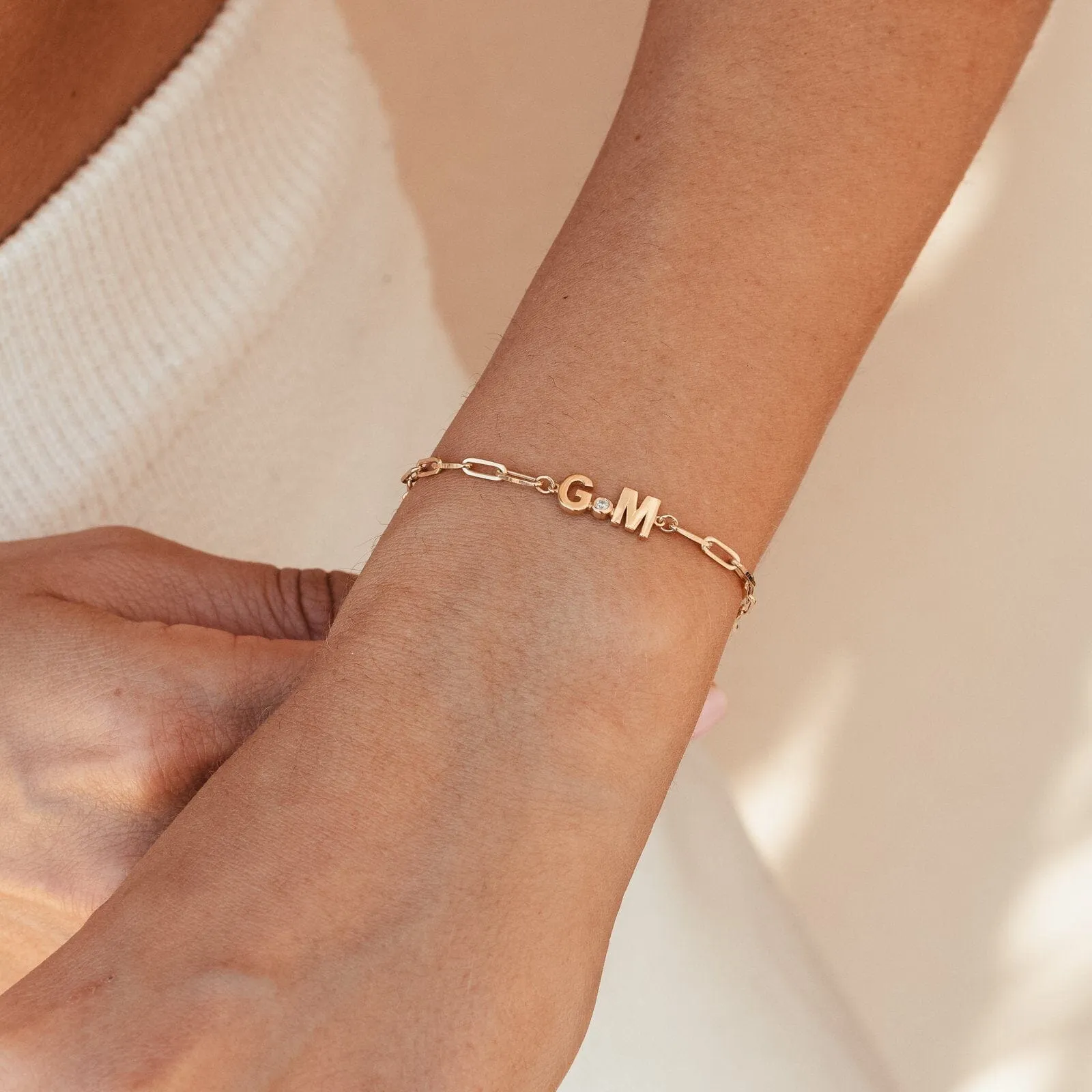 2 Initials Diamond Bracelet - 14K Rose Gold