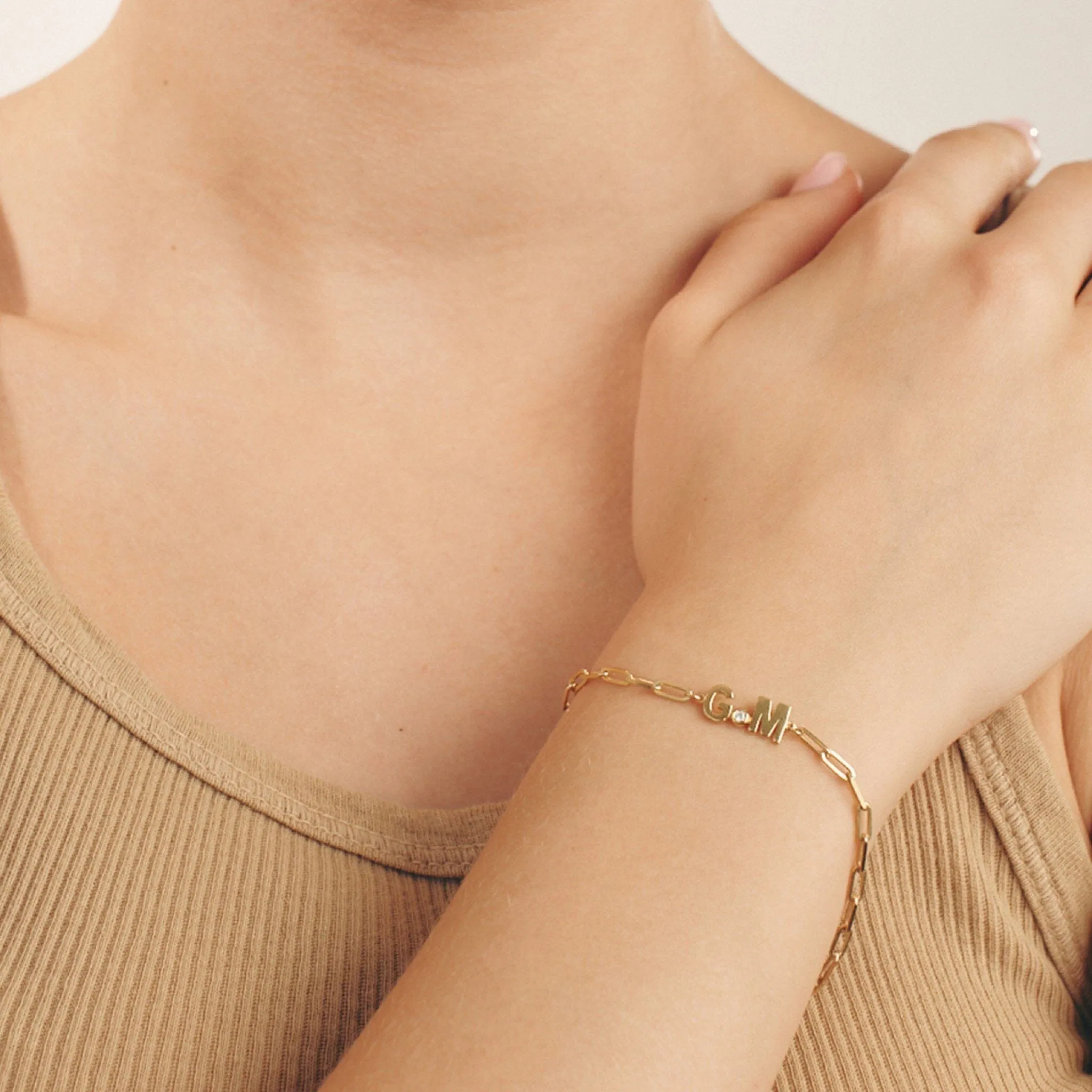 2 Initials Diamond Bracelet - 14K Rose Gold