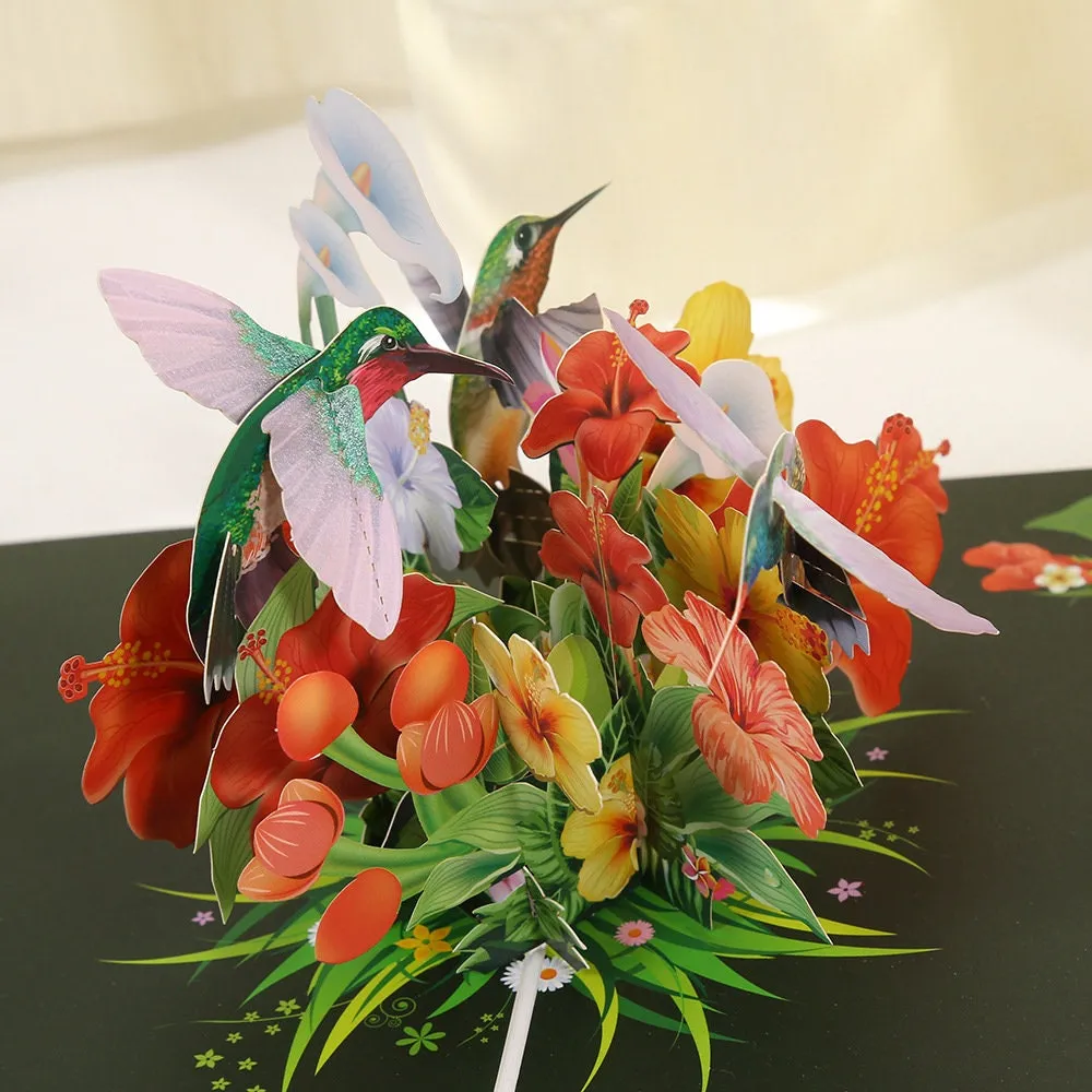 3D Hummingbird on Flowers Handmade Pop Up Greeting Card: Perfect for Thinking of You, Congratulations, Weddings, or Saying Thank You