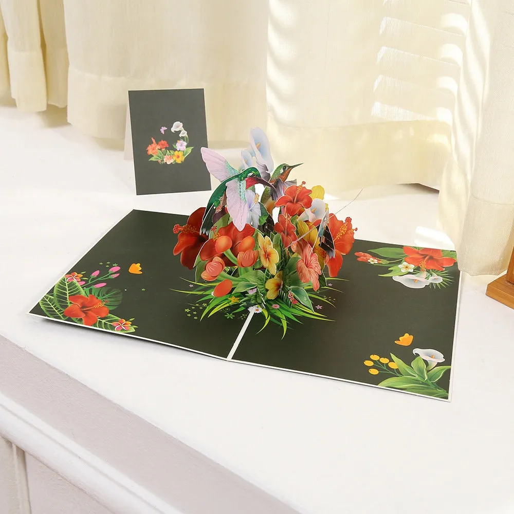 3D Hummingbird on Flowers Handmade Pop Up Greeting Card: Perfect for Thinking of You, Congratulations, Weddings, or Saying Thank You