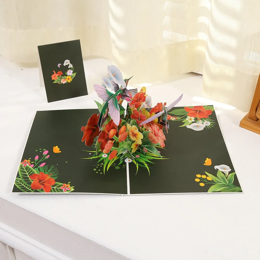 3D Hummingbird on Flowers Handmade Pop Up Greeting Card: Perfect for Thinking of You, Congratulations, Weddings, or Saying Thank You