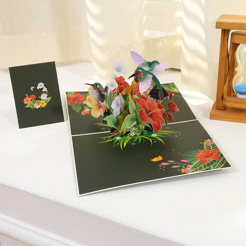 3D Hummingbird on Flowers Handmade Pop Up Greeting Card: Perfect for Thinking of You, Congratulations, Weddings, or Saying Thank You