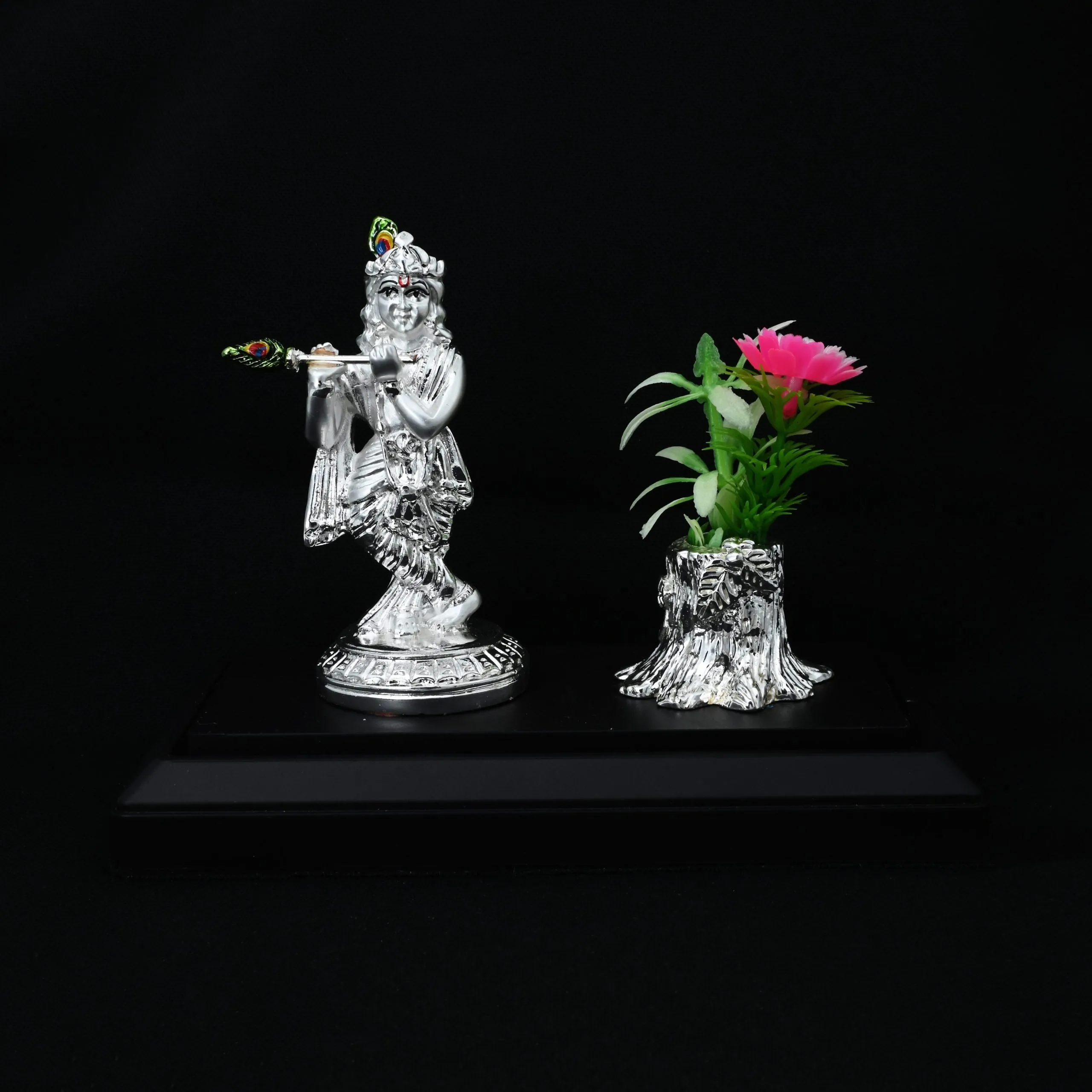 Antique Standing Pure Silver Krishna Idol Wax Figurine