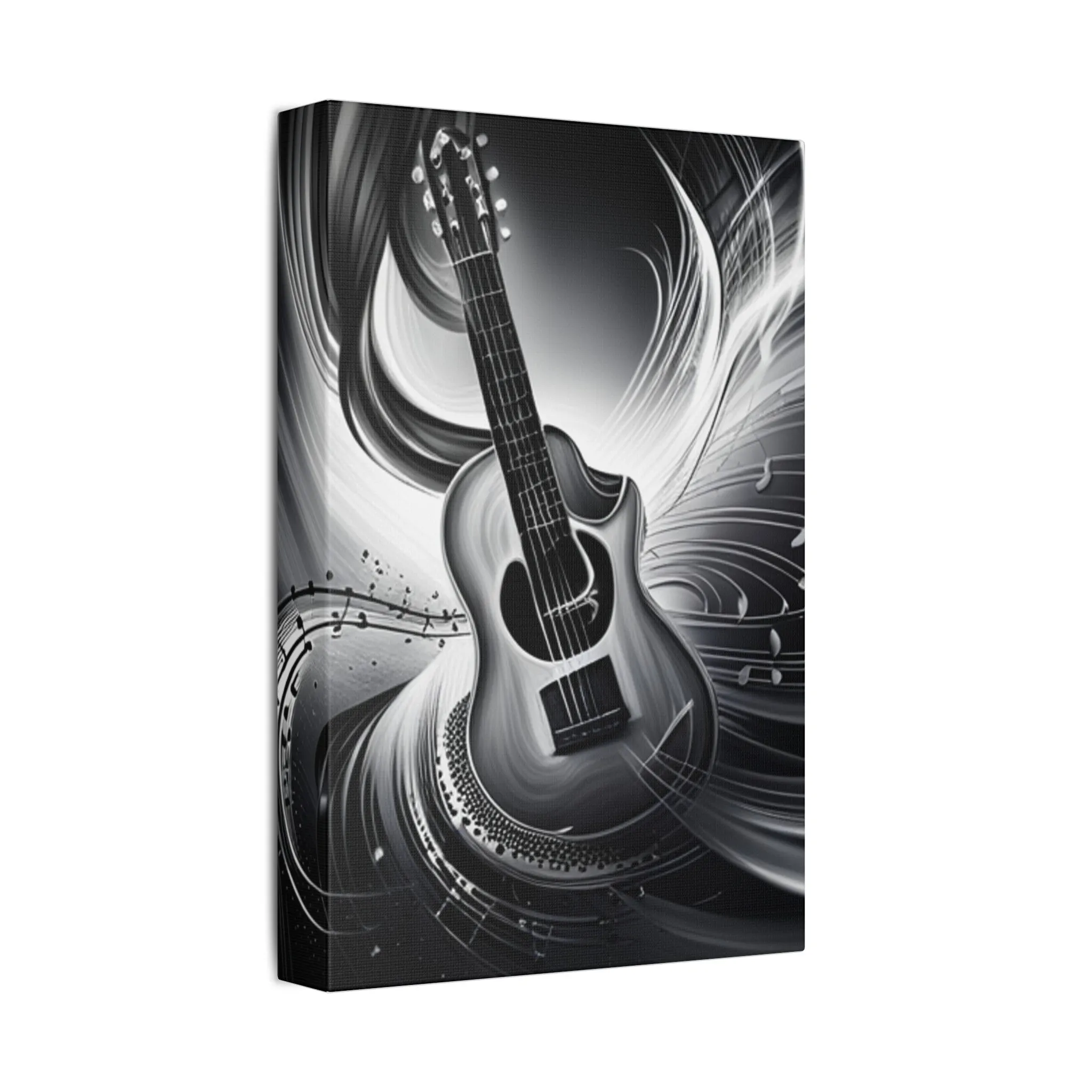 Black and White guitar and musical notes Canvas