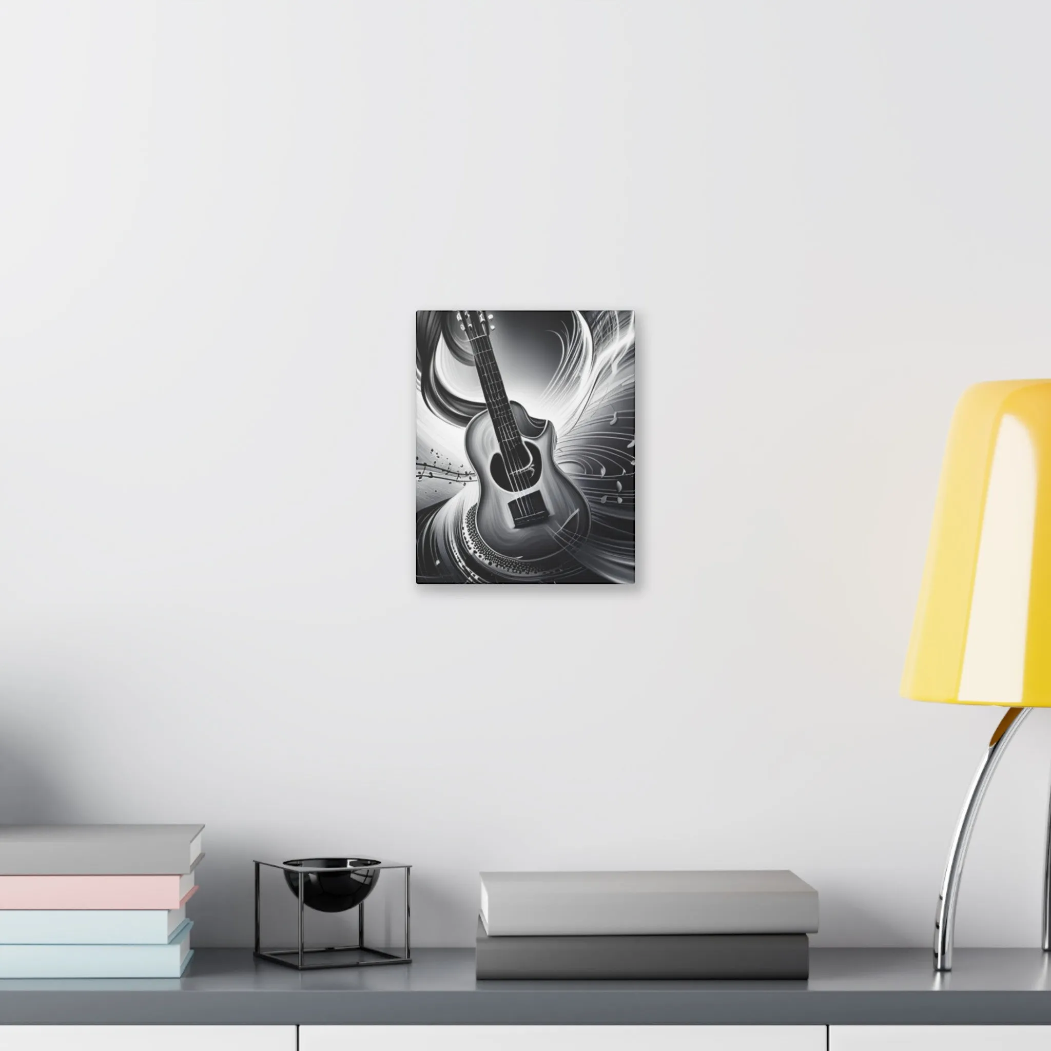 Black and White guitar and musical notes Canvas