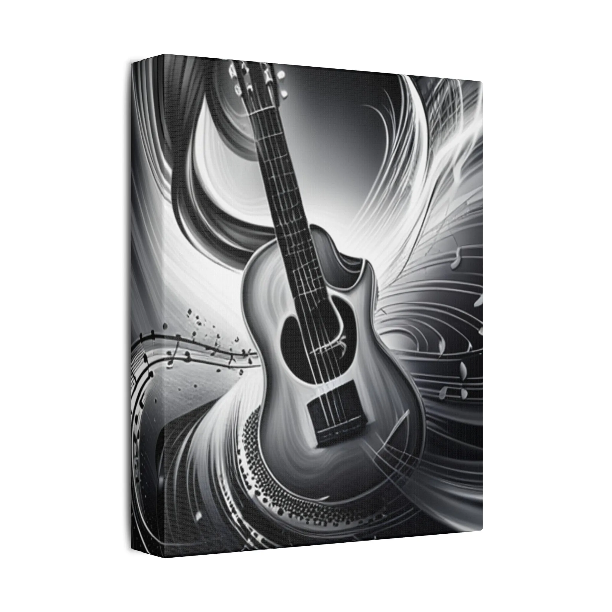 Black and White guitar and musical notes Canvas