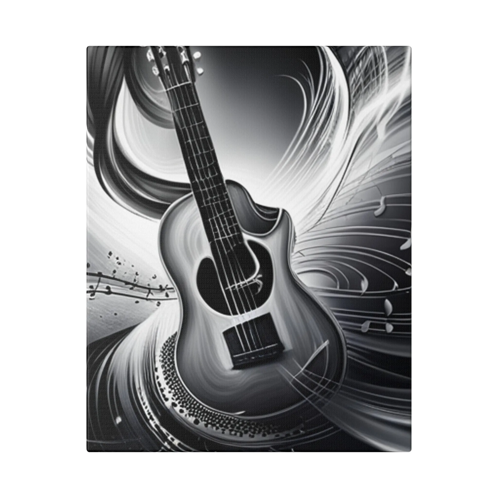 Black and White guitar and musical notes Canvas