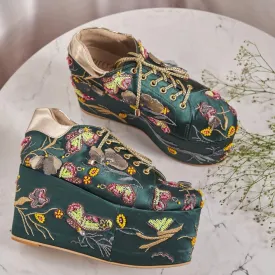 Vibrant Neon Green Butterfly Beaded Sneakers – Comfortable Fully Cushioned Platform Shoes