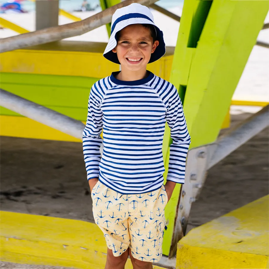 Cabana Life Pre-Teens Swim Shorts & Rashguard Set 302-B-YA9- Navy/ Yellow