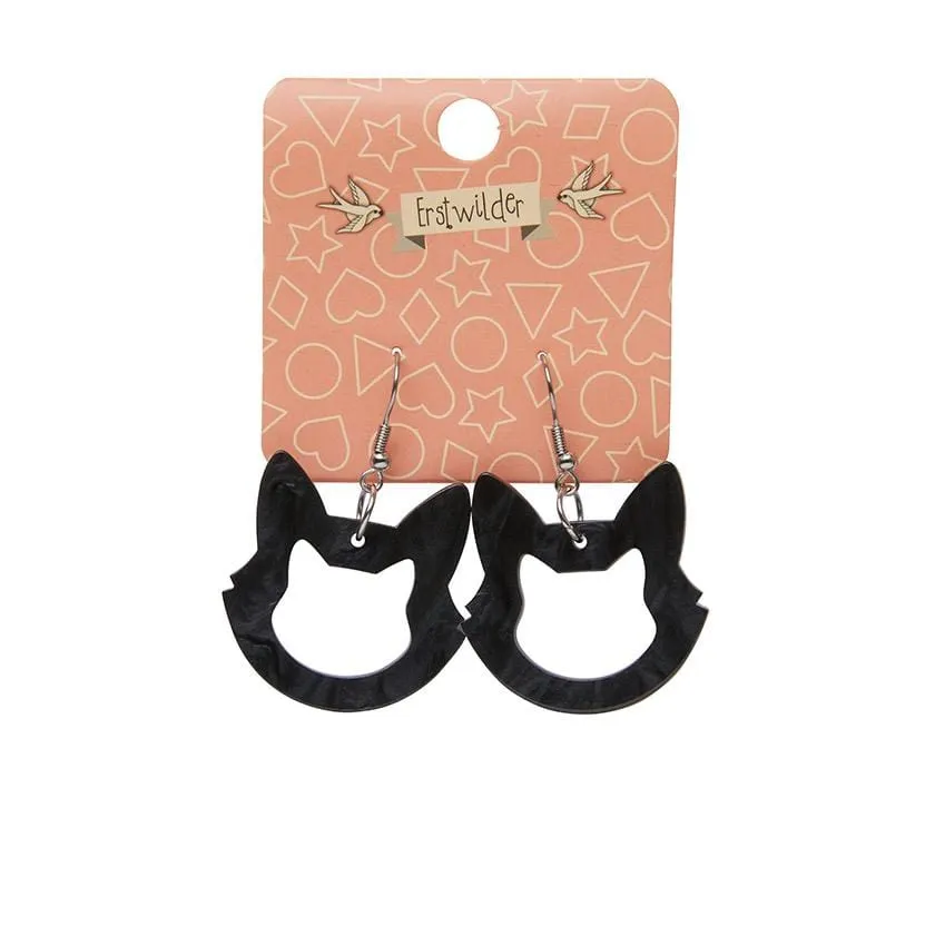 Cat Head Ripple Resin Drop Earrings - Black