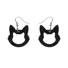 Cat Head Ripple Resin Drop Earrings - Black