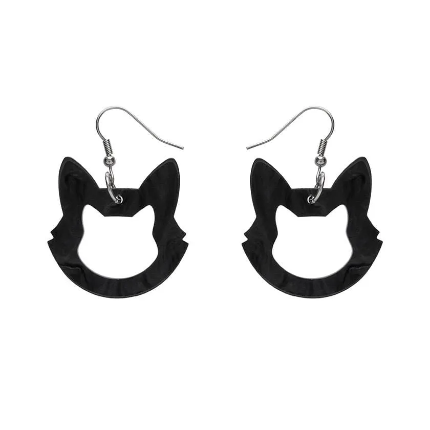Cat Head Ripple Resin Drop Earrings - Black