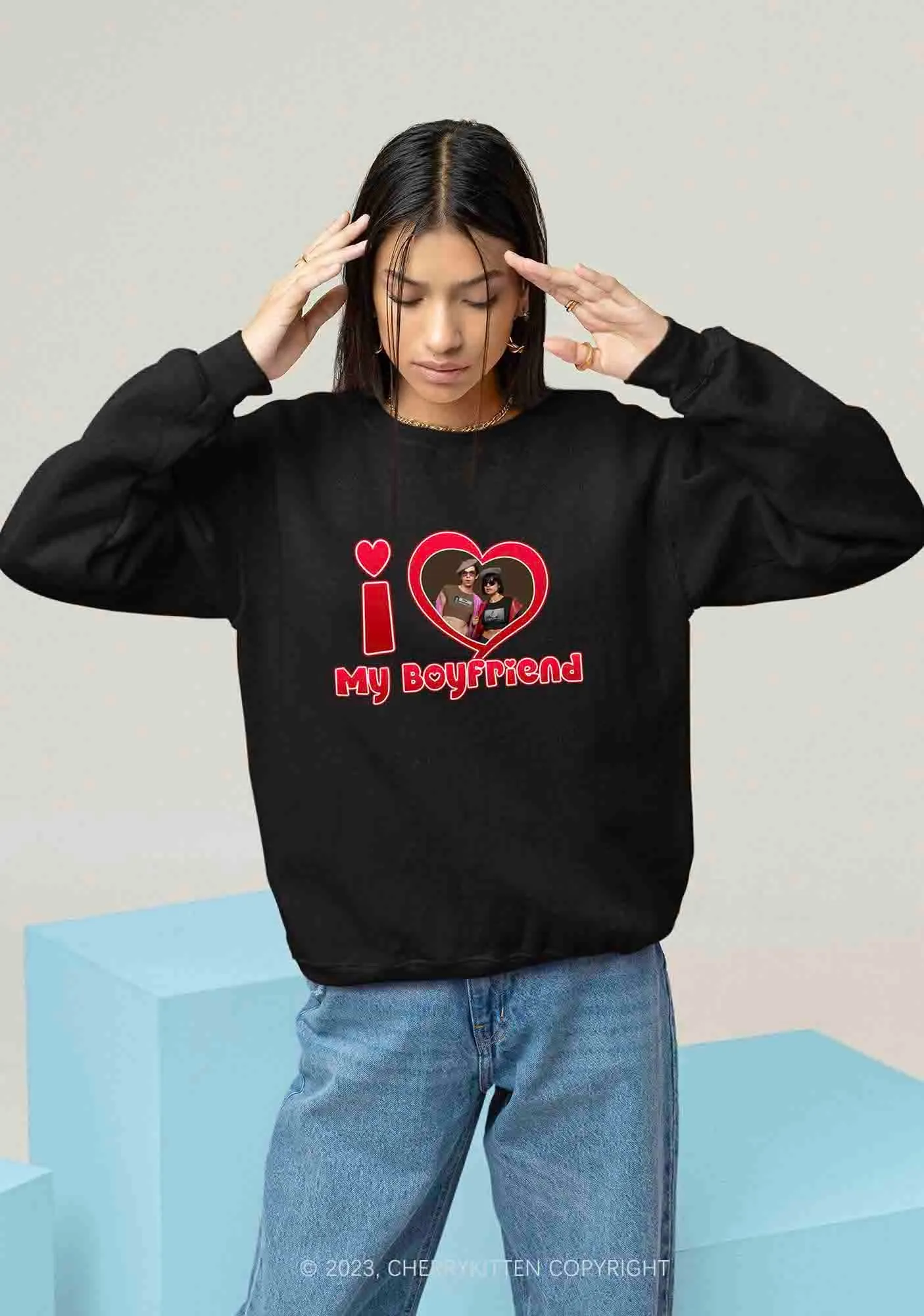Custom BF&GF Photo Red Heart Y2K Sweatshirt Cherrykitten