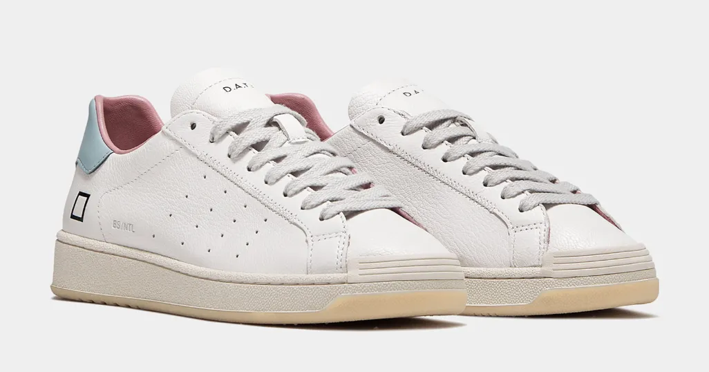D.A.T.E. Base Natural White Sky Blue Leather Trainers