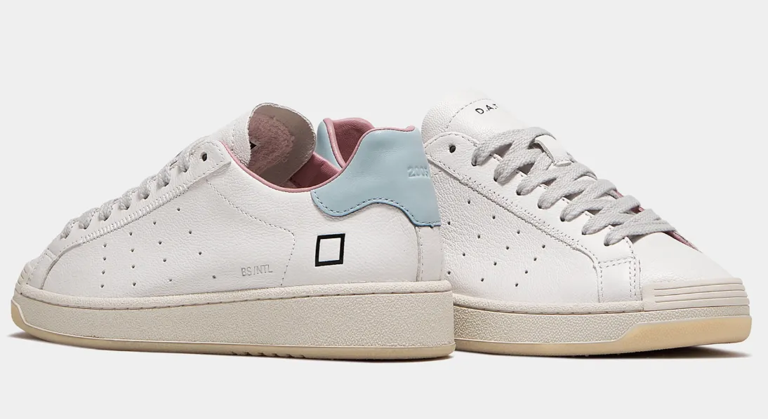 D.A.T.E. Base Natural White Sky Blue Leather Trainers