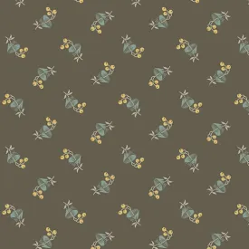 Fabric BACHELOR BUTTON Color BLACK TEA from English Garden Collection by Edyta Sitar for Andover, A-797-N