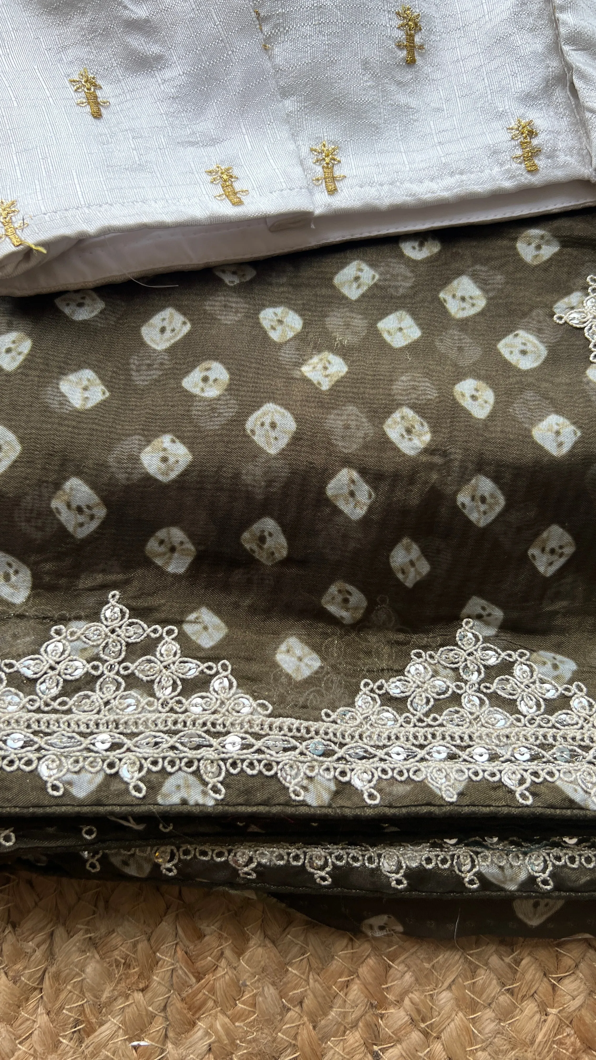 Green Organza saree with mirror worked blouse