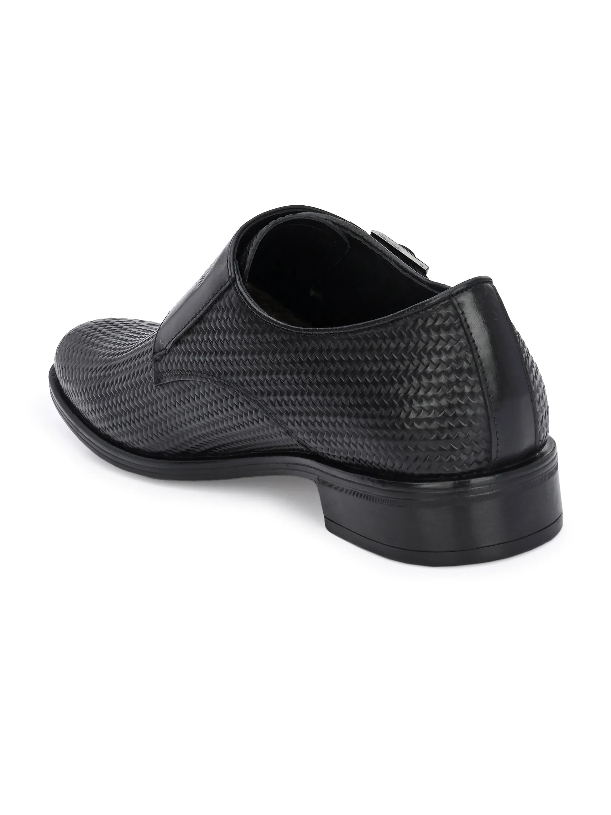 Hitz Men's Black Leather Doble Monk Semi-Formal Shoes