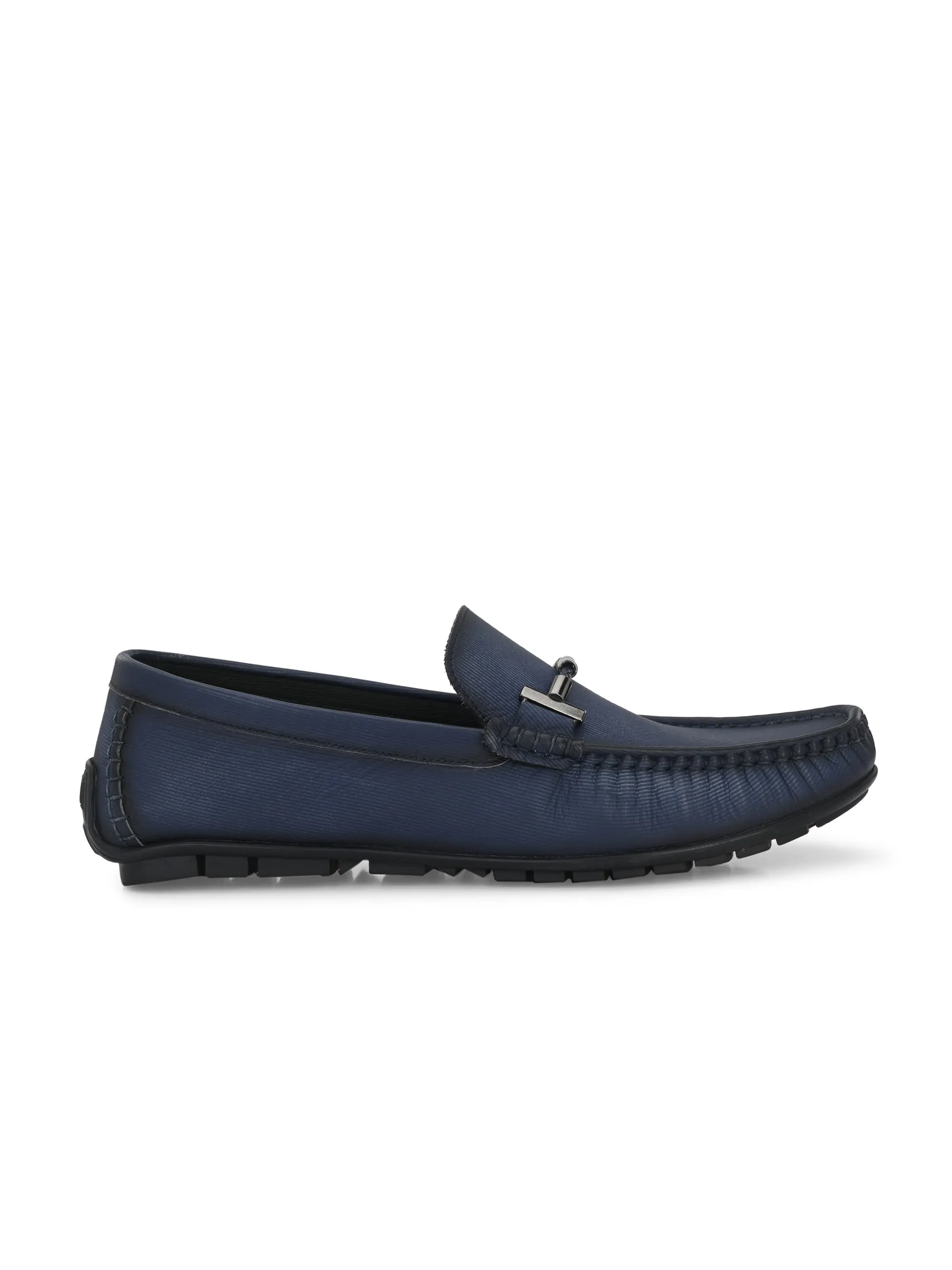 Hitz Men's Blue Leather Slip-On Casual Loafer Shoes