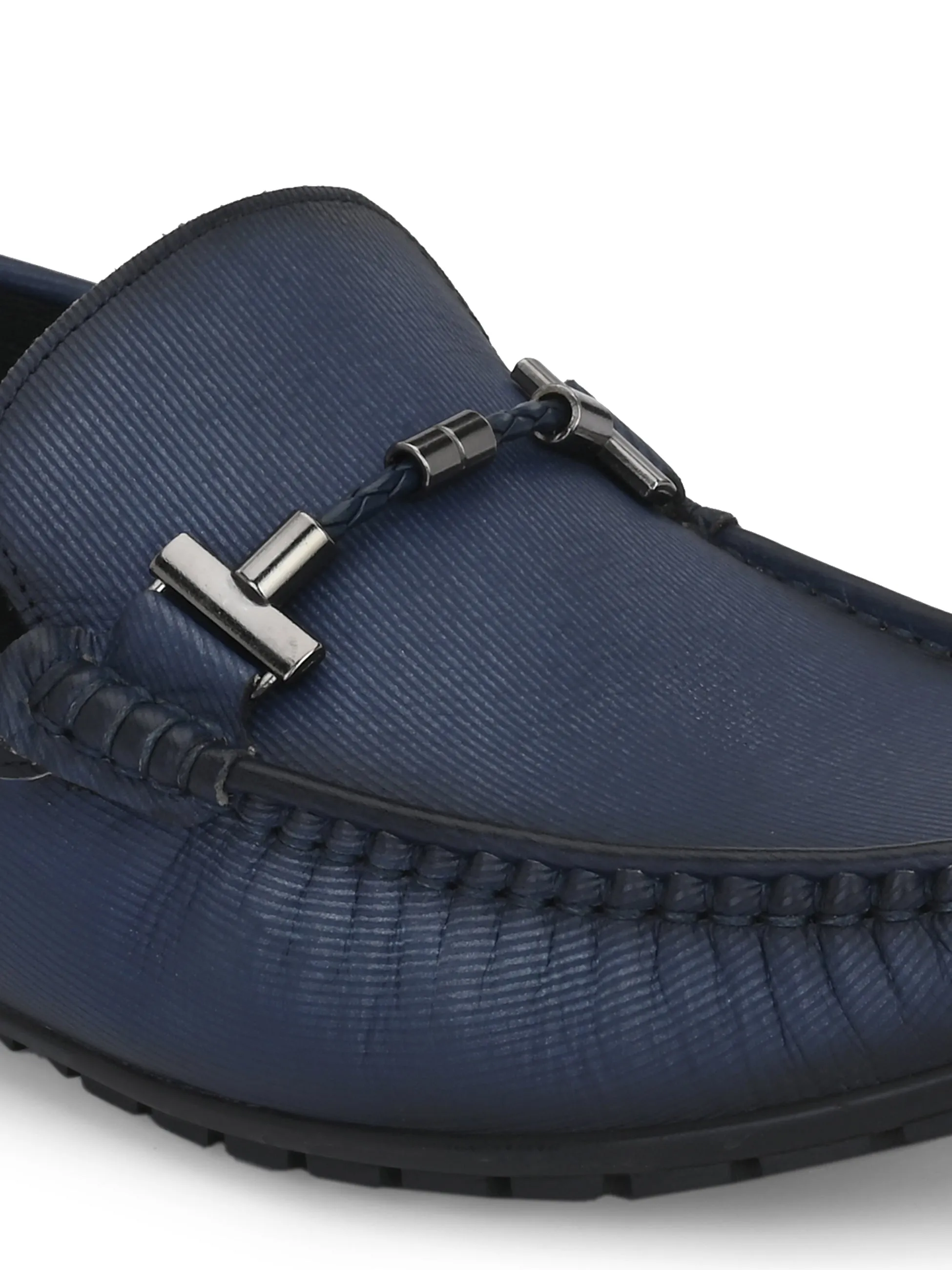Hitz Men's Blue Leather Slip-On Casual Loafer Shoes