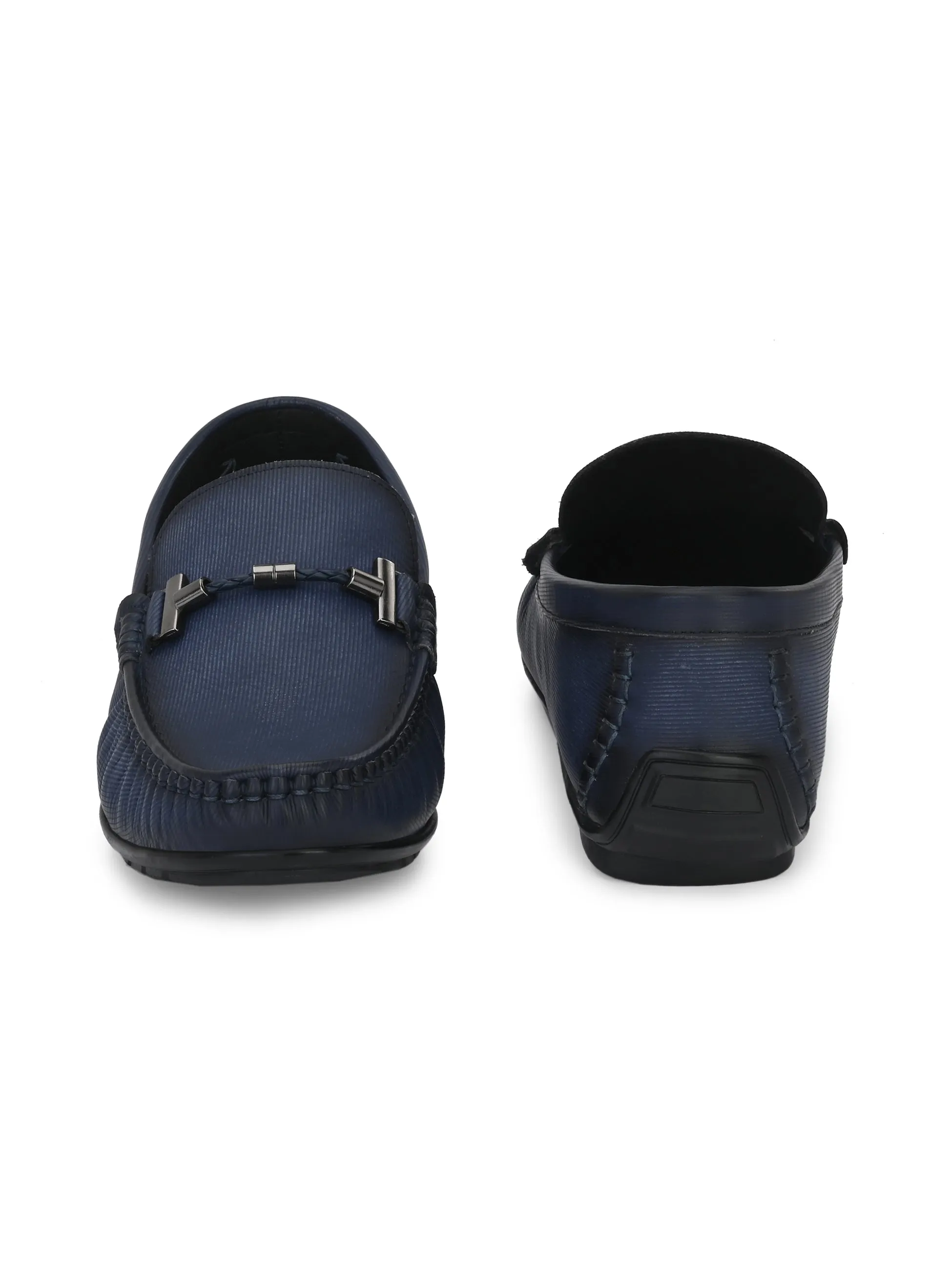 Hitz Men's Blue Leather Slip-On Casual Loafer Shoes