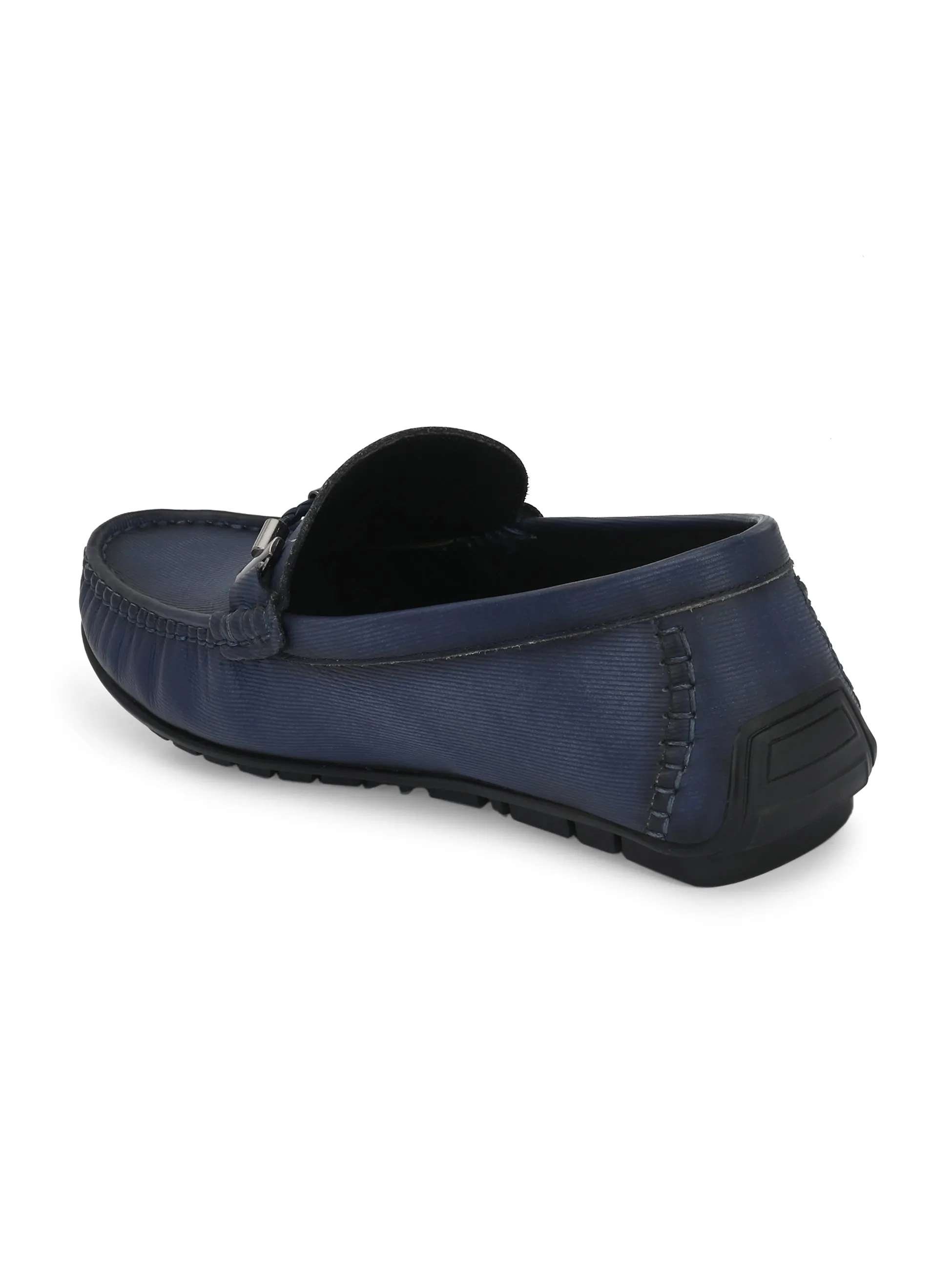 Hitz Men's Blue Leather Slip-On Casual Loafer Shoes