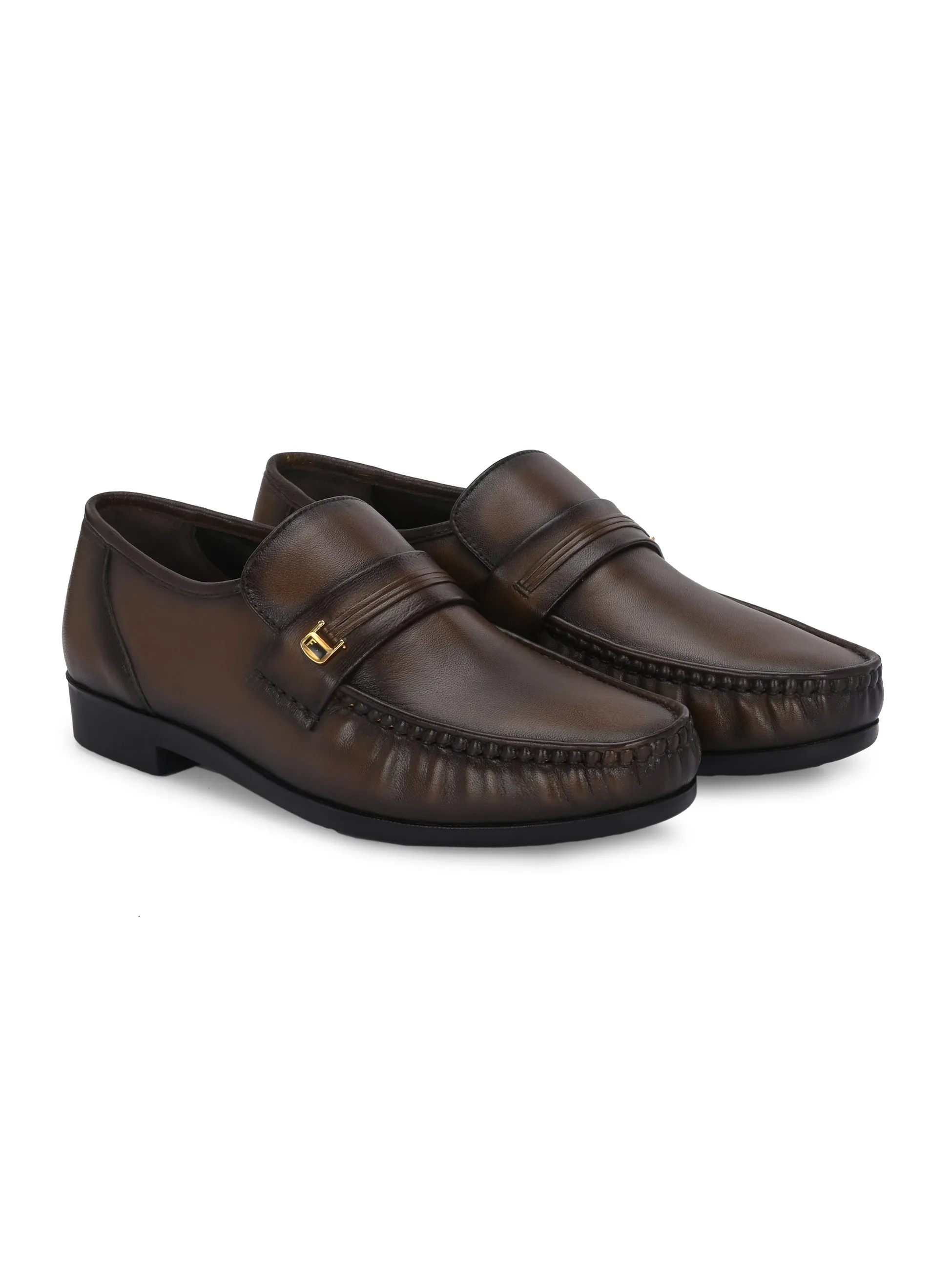 Hitz Men's Brown Leather Formal Slip On Shoes
