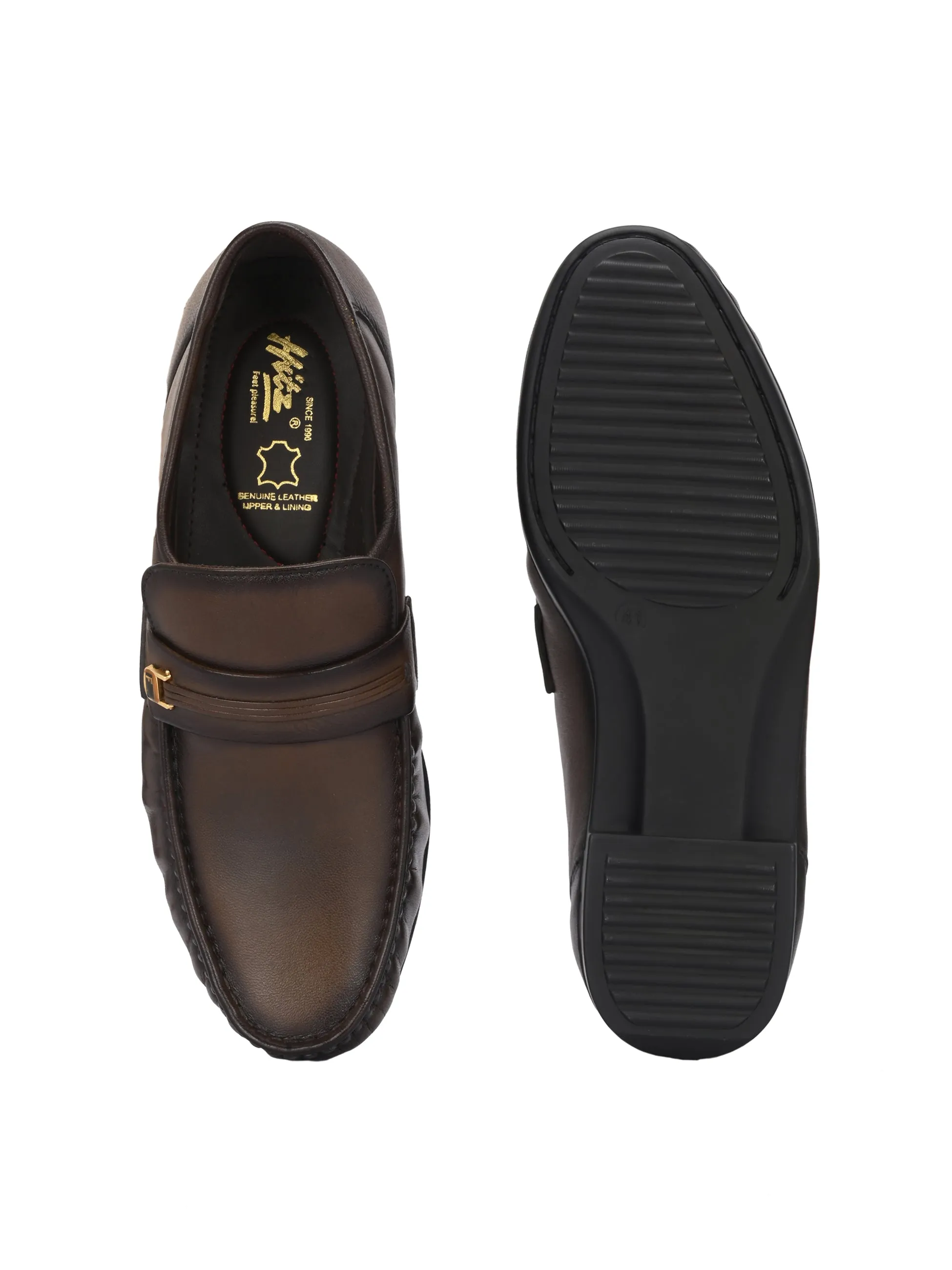 Hitz Men's Brown Leather Formal Slip On Shoes