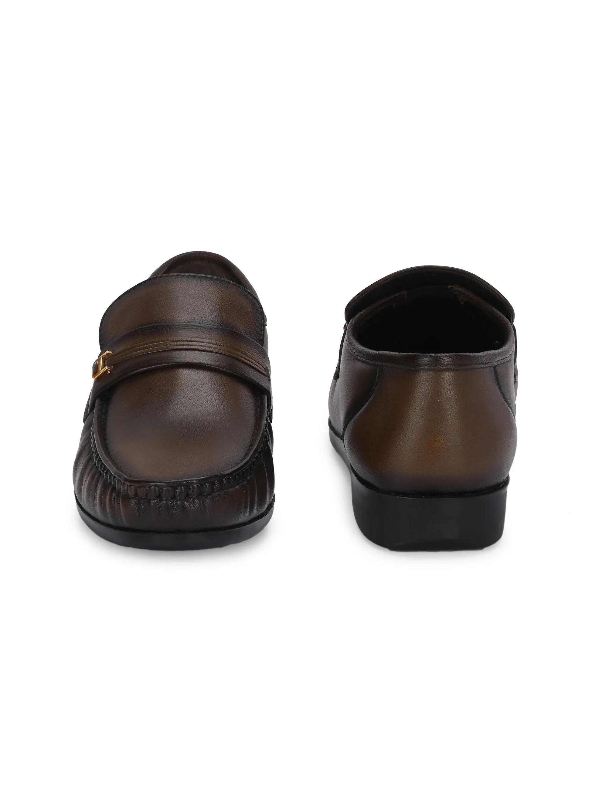 Hitz Men's Brown Leather Formal Slip On Shoes