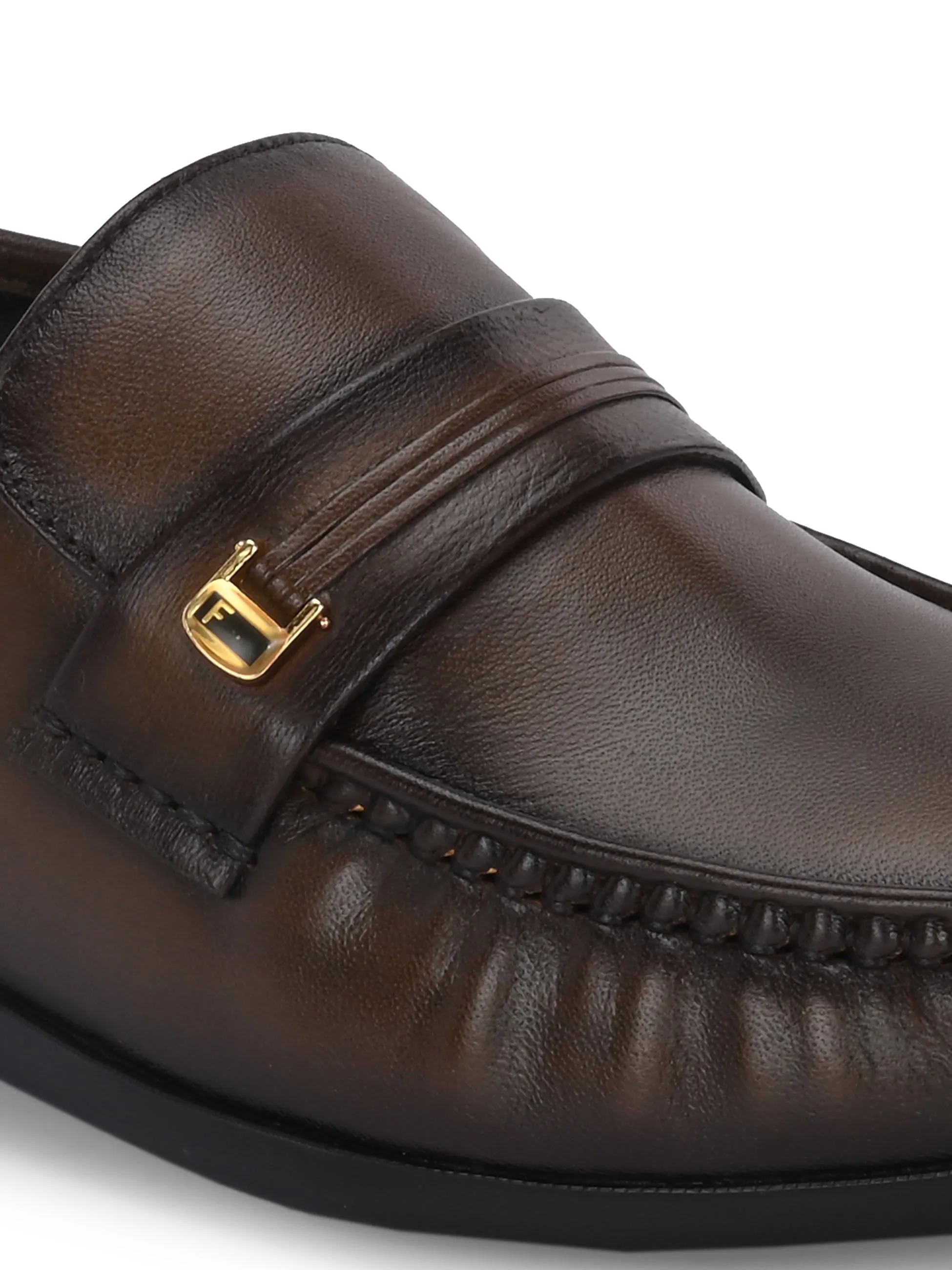 Hitz Men's Brown Leather Formal Slip On Shoes