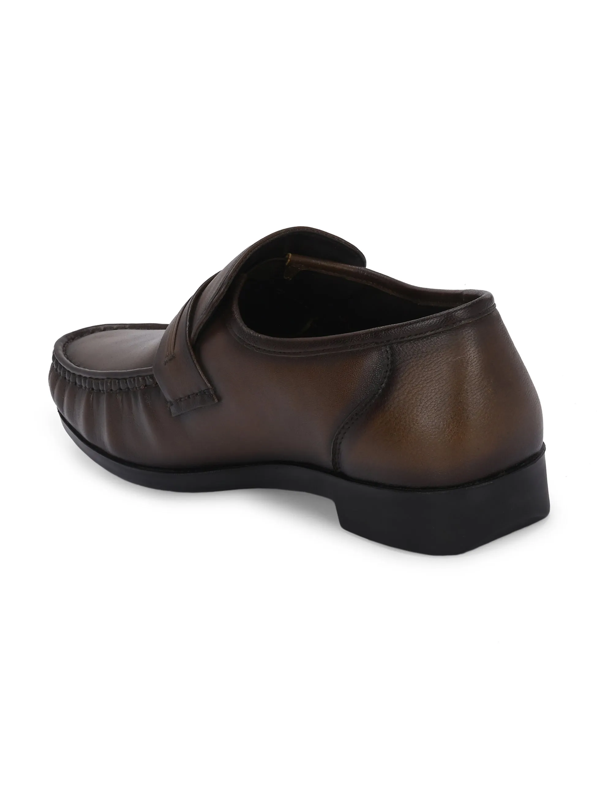 Hitz Men's Brown Leather Formal Slip On Shoes