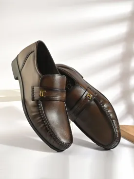 Hitz Men's Brown Leather Formal Slip On Shoes