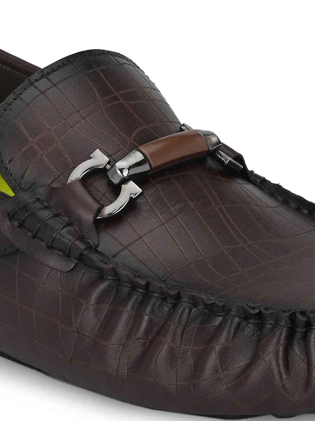 Hitz Men's Brown Leather Slip On Loafer Shoes