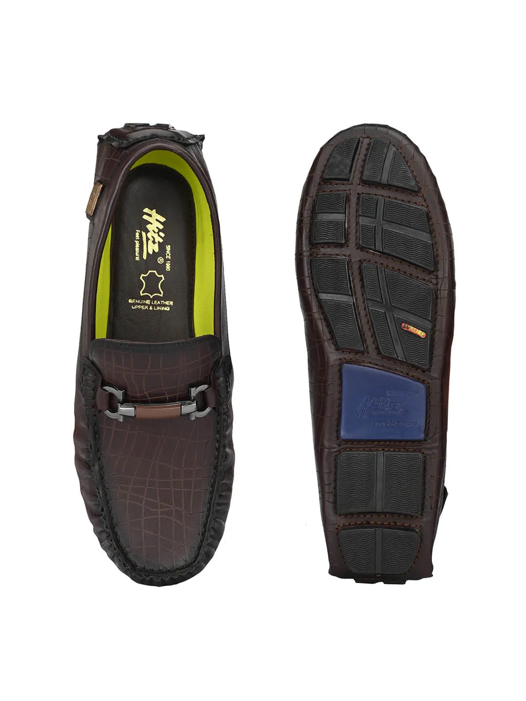 Hitz Men's Brown Leather Slip On Loafer Shoes