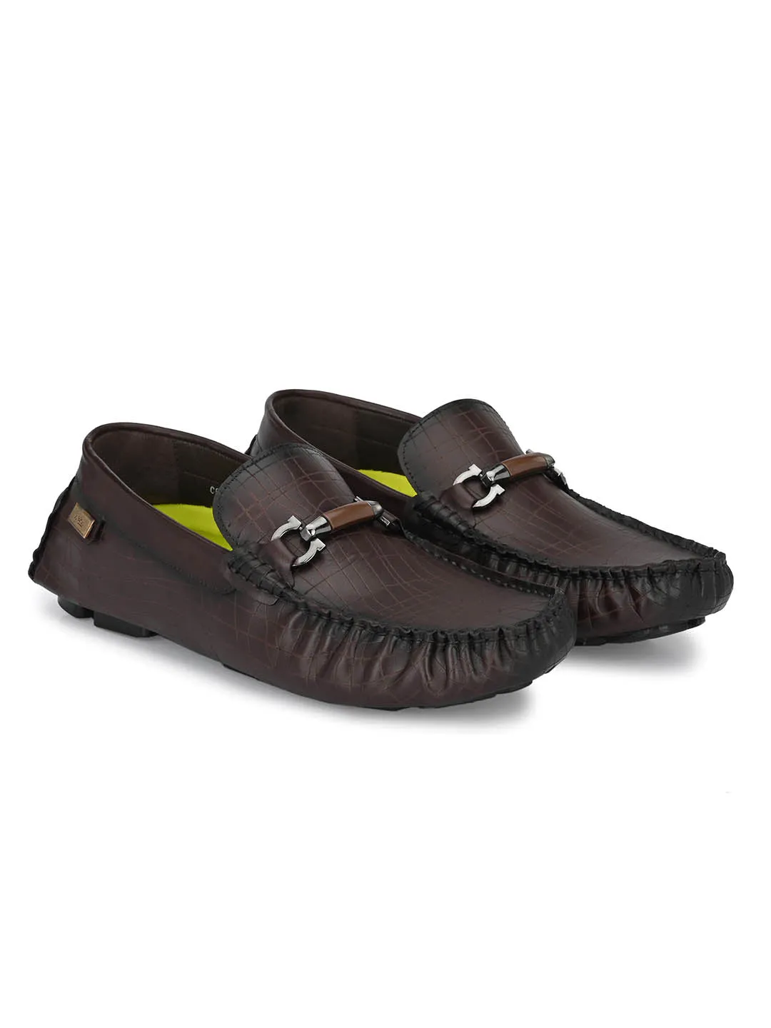 Hitz Men's Brown Leather Slip On Loafer Shoes