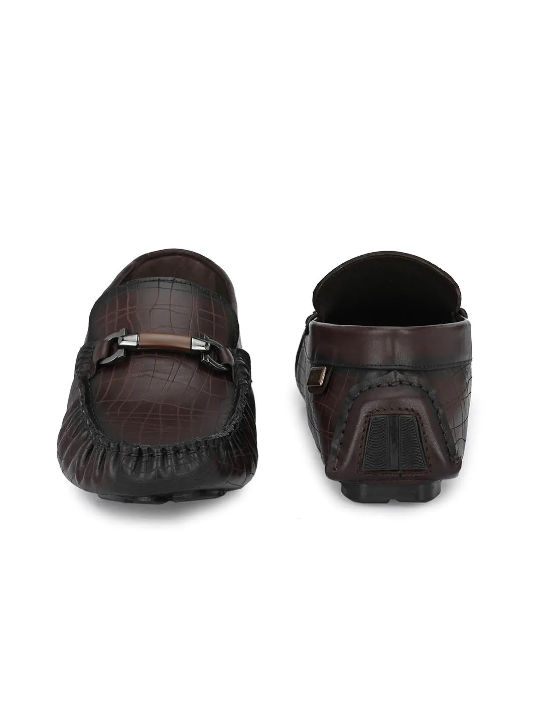 Hitz Men's Brown Leather Slip On Loafer Shoes