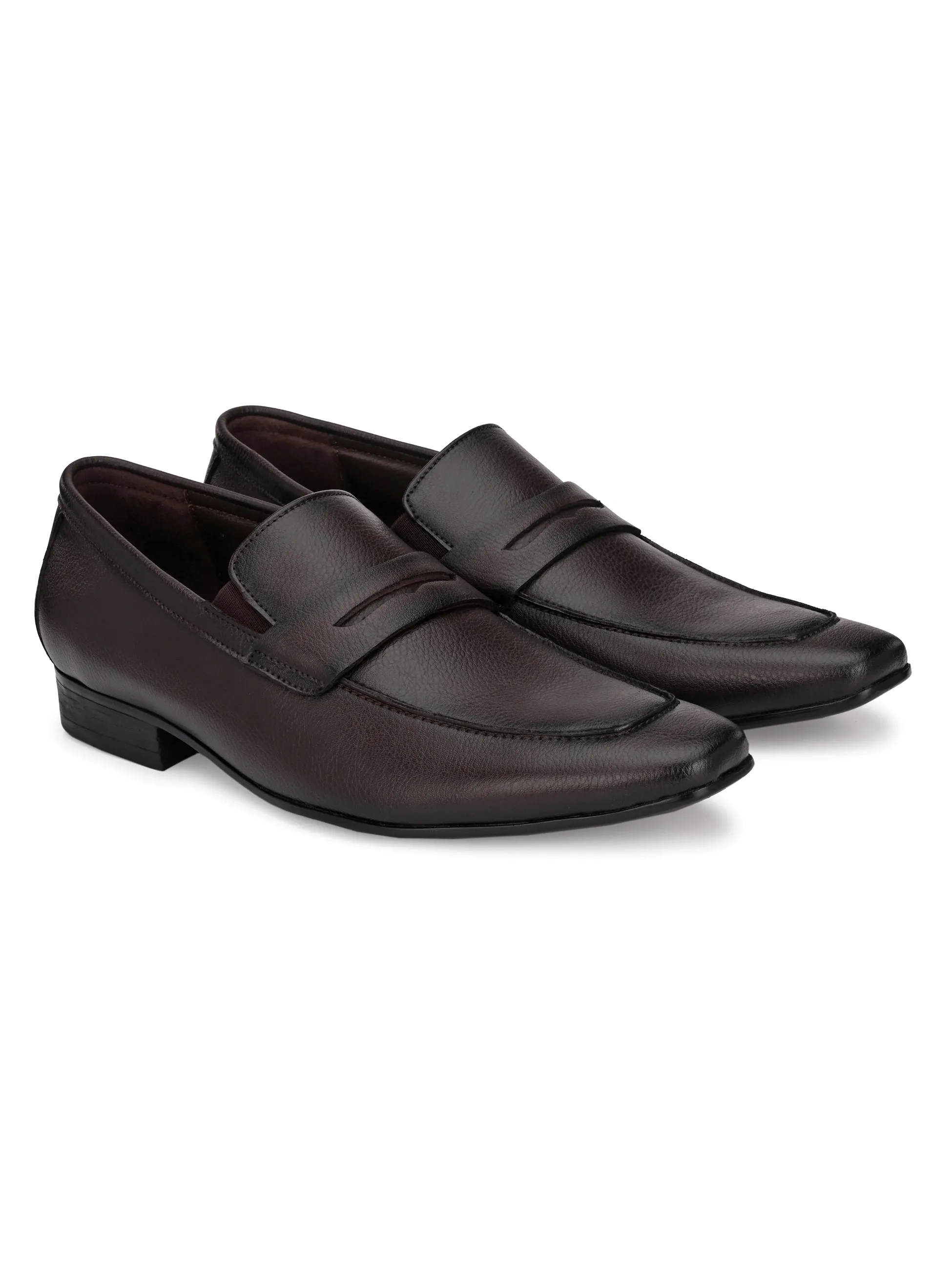Hitz Men's Brown Synthetic Slip-On Formal Shoes
