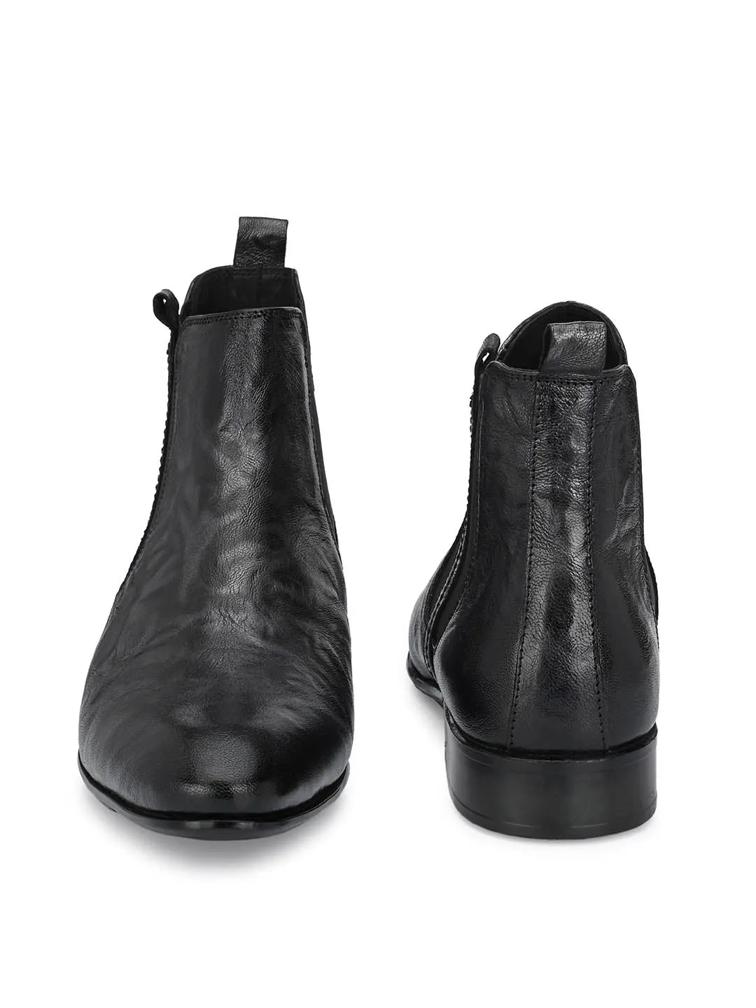 Hitz Men's Grey Leather Slip On Boots with Elastic