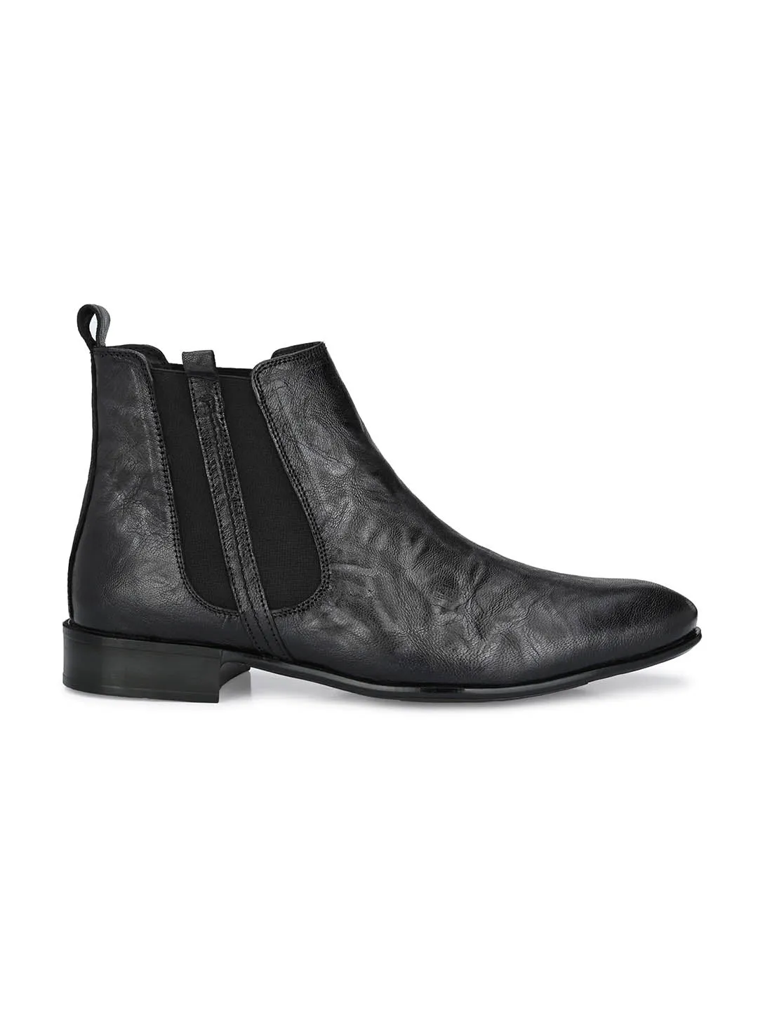 Hitz Men's Grey Leather Slip On Boots with Elastic