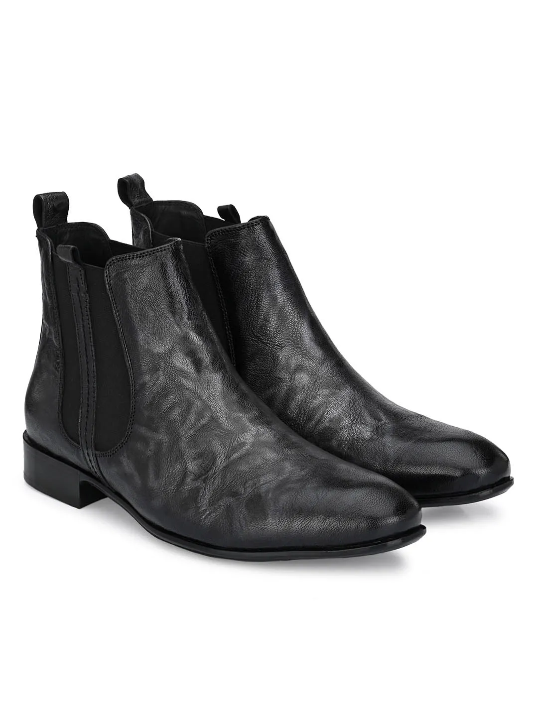 Hitz Men's Grey Leather Slip On Boots with Elastic