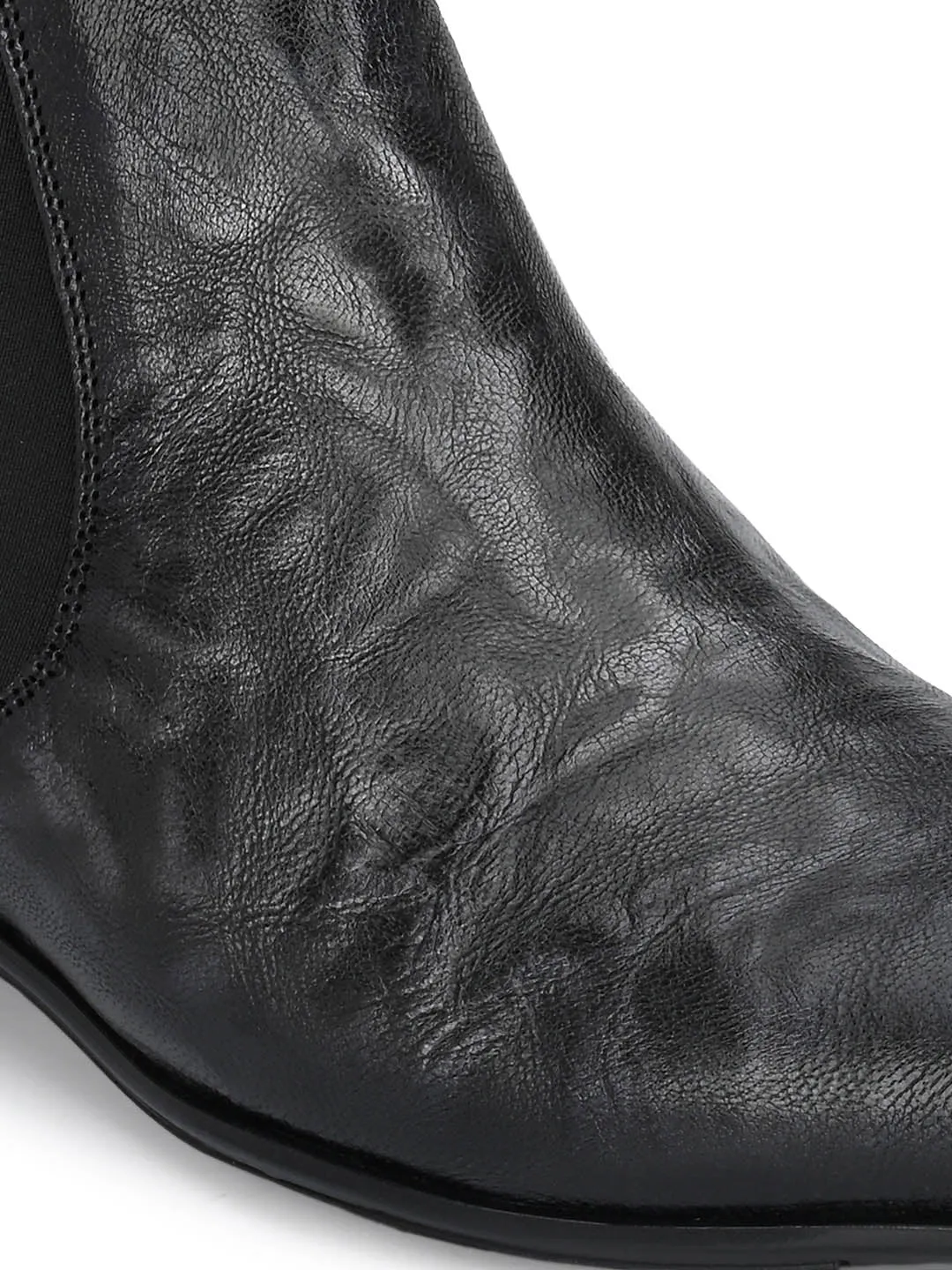 Hitz Men's Grey Leather Slip On Boots with Elastic