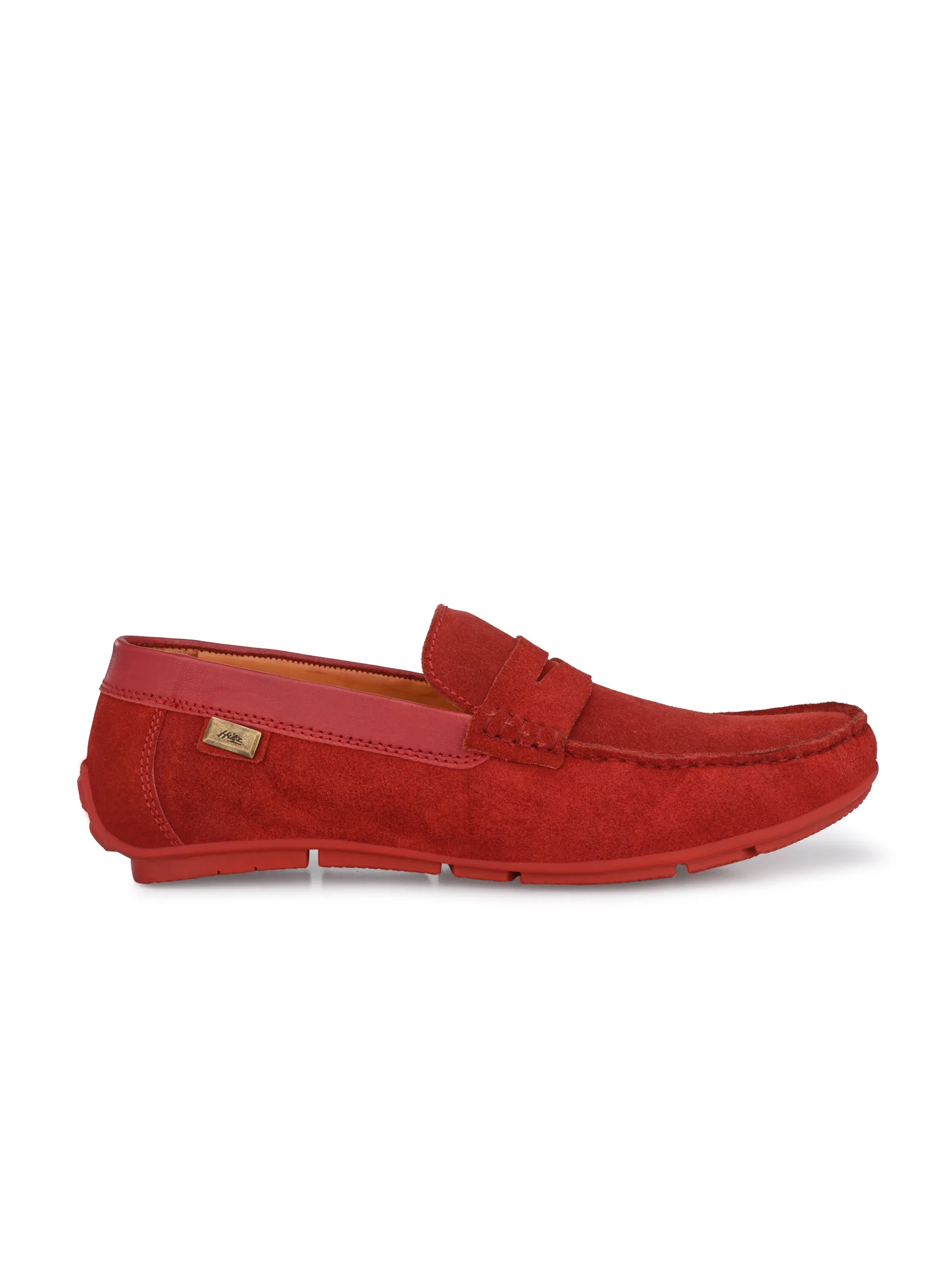 Hitz Men's Red Leather Slip-On Casual Loafer Shoes