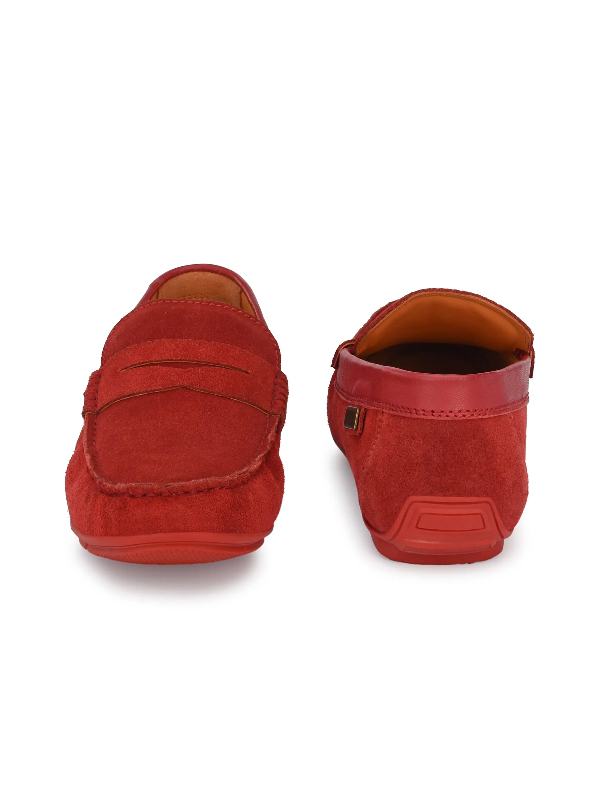 Hitz Men's Red Leather Slip-On Casual Loafer Shoes