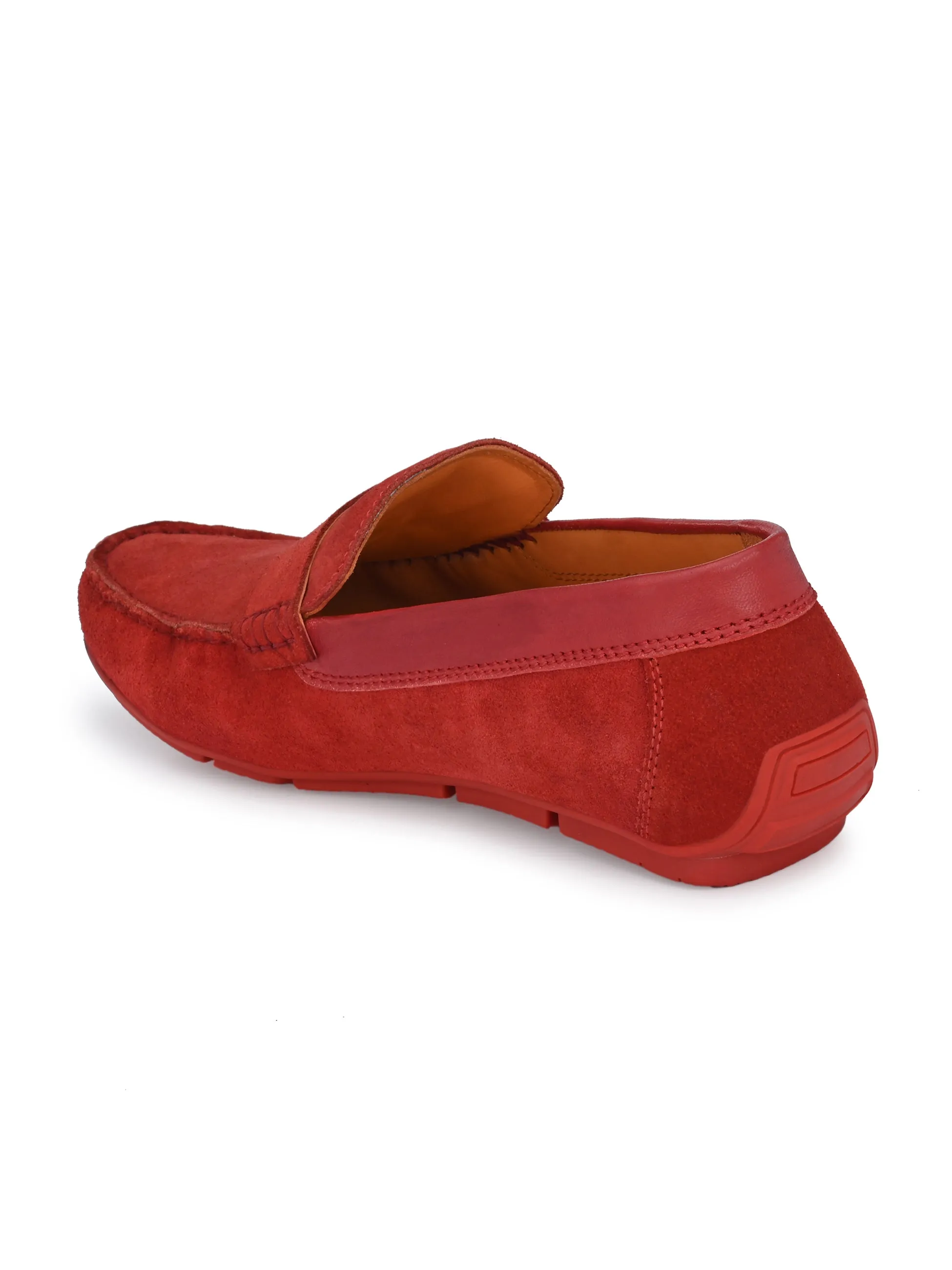 Hitz Men's Red Leather Slip-On Casual Loafer Shoes