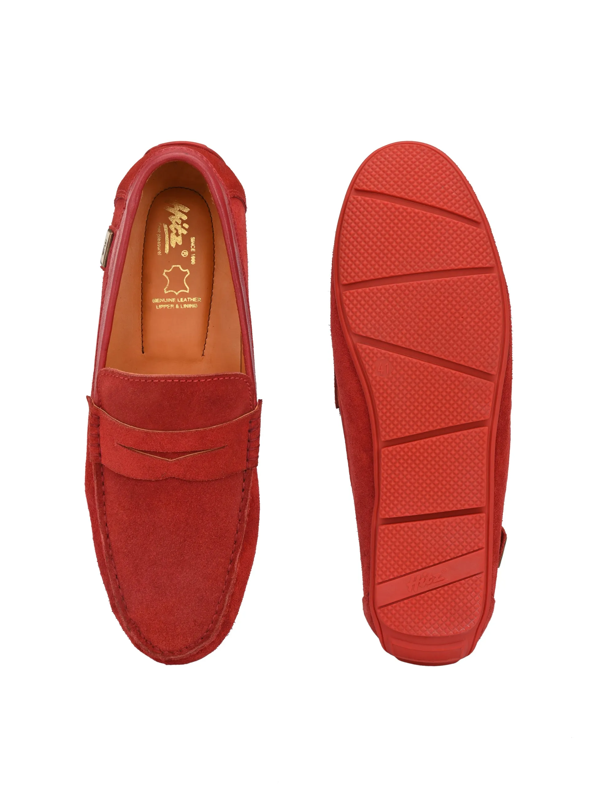 Hitz Men's Red Leather Slip-On Casual Loafer Shoes