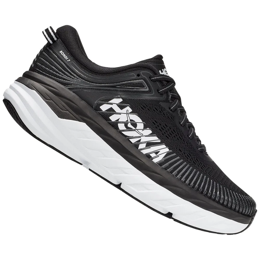 Hoka Womens Bondi 7 High-Performance Running Shoe in Black/White