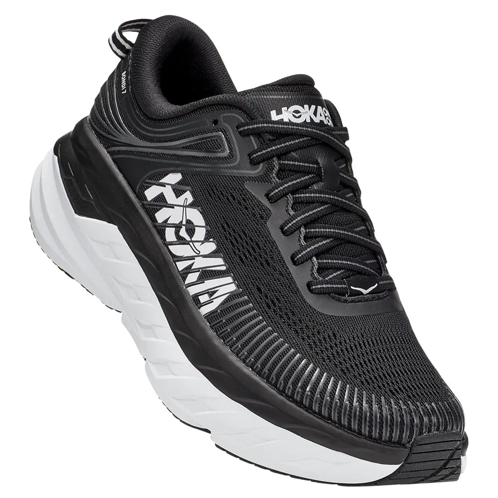 Hoka Womens Bondi 7 High-Performance Running Shoe in Black/White